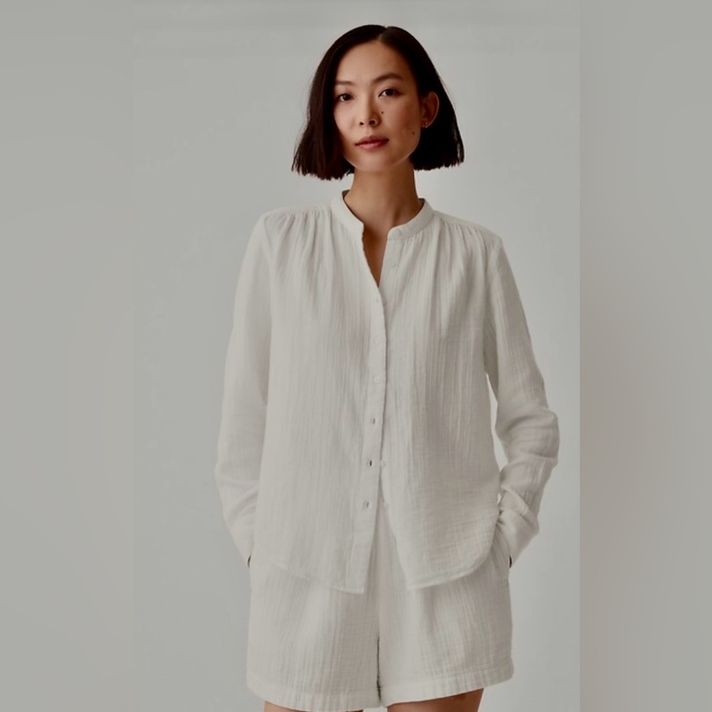 Gap White 100% cotton Button-Up Shirt and Drawstring Shorts Set-white